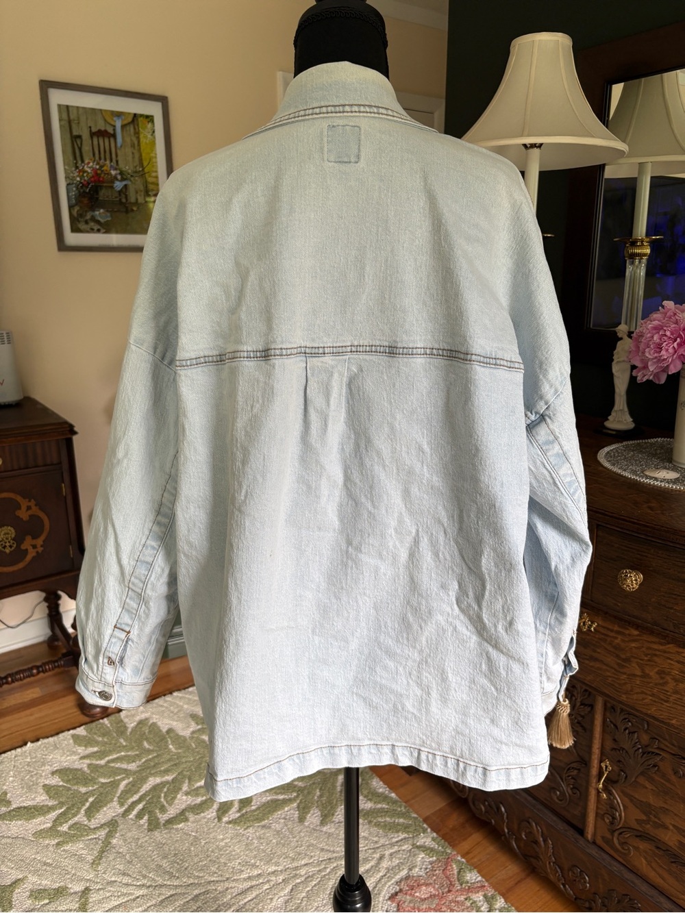 Y2K Kensie Jeans Light Wash Denim Chore Jacket XL Oversized Utility Shacket - Picture 3 of 8